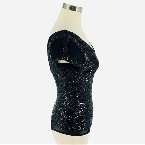 NWOT bebe Black Sparkle Sequin Bodysuit - Picture 2 of 8